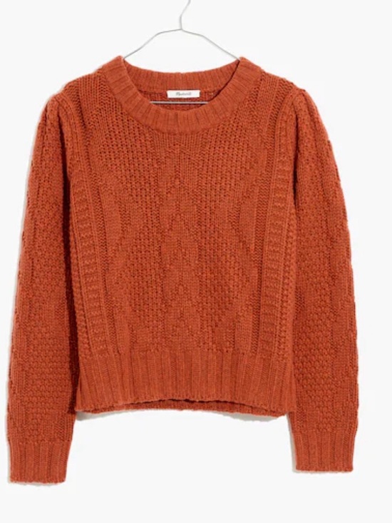 Madewell Sweaters - Madewell Ridgecrest Cable-Knit Crewneck Sweater in Rust Size Large